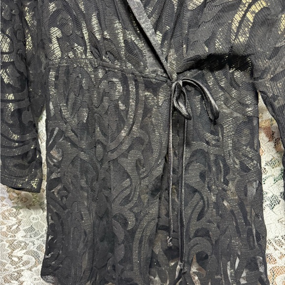 Solemio NWT Black Sheer burnout paisley gold short Robe s/m - Picture 6 of 11